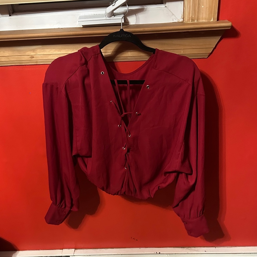 Nautica Women's Crimson Lace-Up Blouse